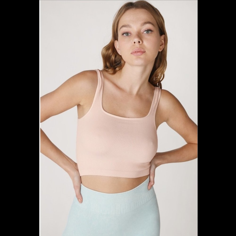 NEW Apricot Ice Ribbed Square Neck Crop Top
